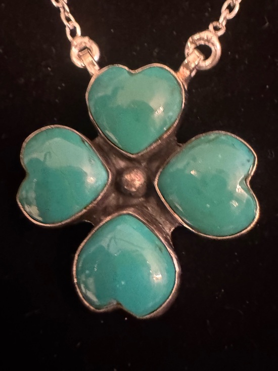 Jewelry - Blue moon Turquoise Heart Clover Pendant Necklace - sterling silver